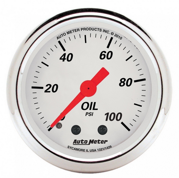 2-1/16" OIL PRESSURE, 0-100 PSI, ARCTIC WHITE